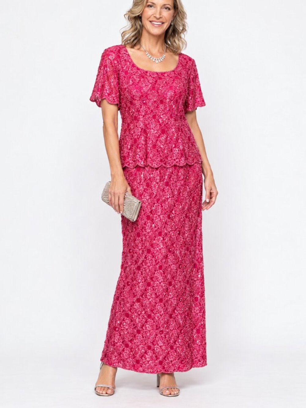 Willow Ridge Women's Size 20 Pink Beaded Floral Lace Formal Maxi Dress